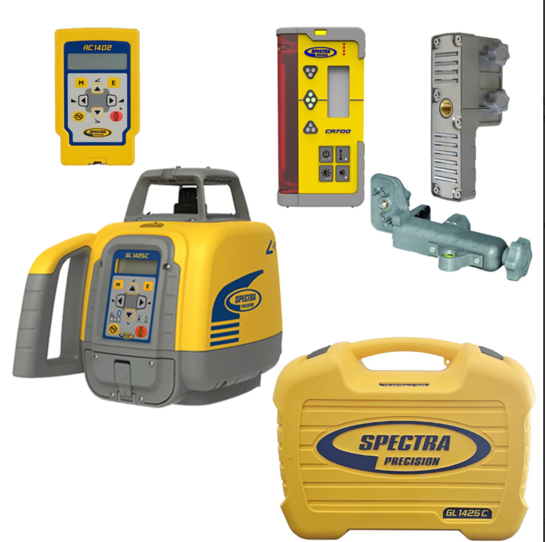 Spectra Precision GL1425C LASER W RC1402N, CR700 RECEIVER, CLAMP, NIMH BATTERIES & UNIVERSAL CHARGER